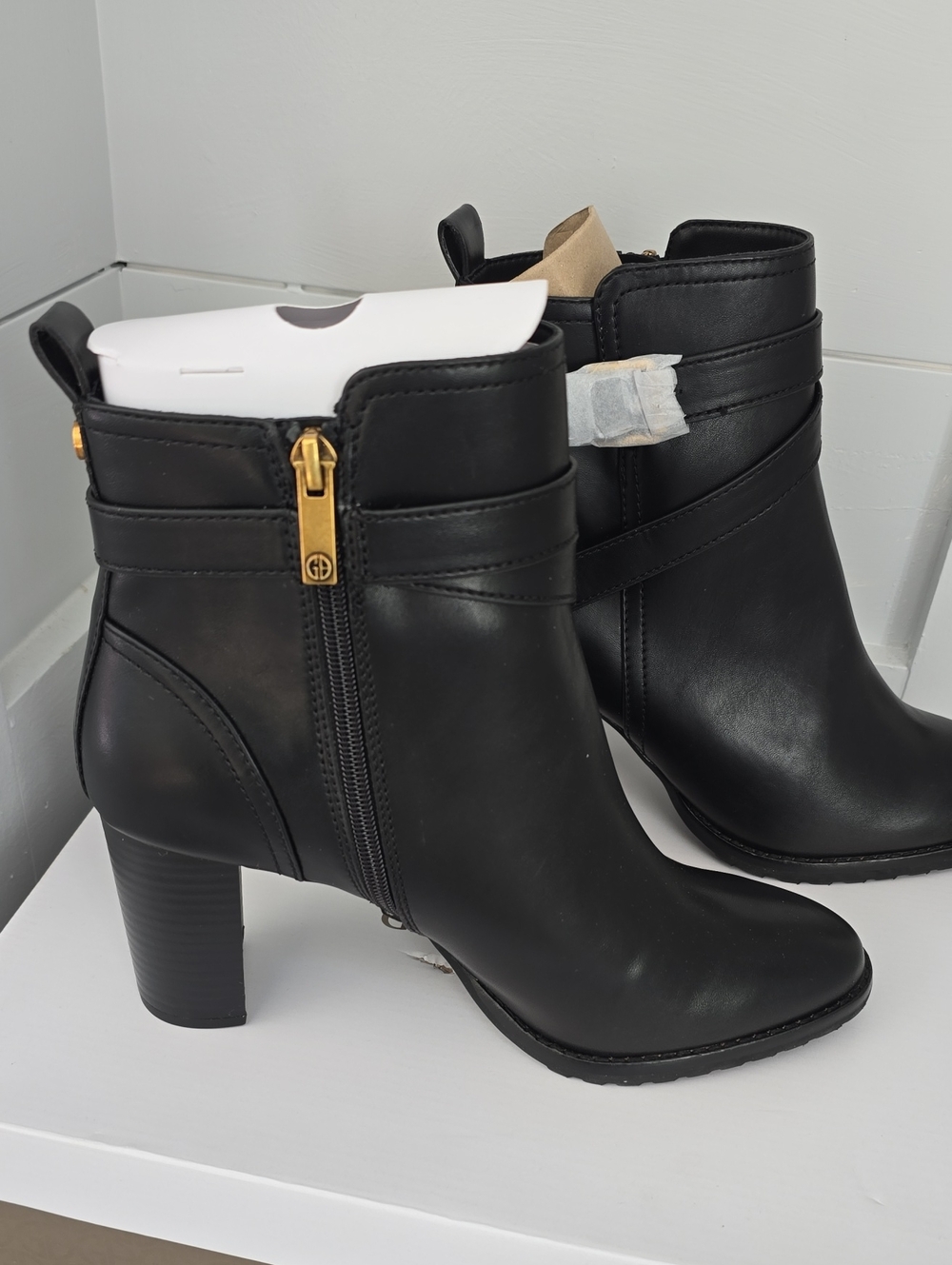 Classic Black Ankle Booties with Gold Zip Accent